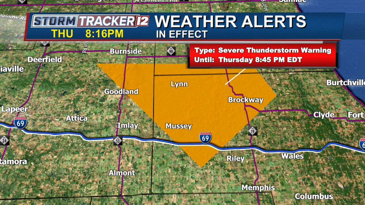 ABC12WX's tweet image. A Severe Thunderstorm Warning is in effect until Aug 03, 2023 8:45PM. Tune into ABC12 on air or download our ABC12 First Alert Weather App for more details.