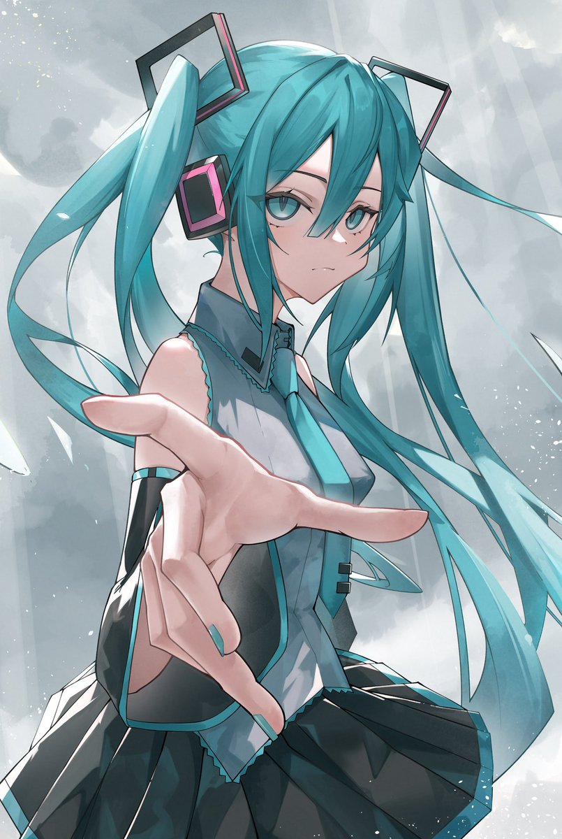 hatsune miku 1girl solo skirt twintails long hair necktie detached sleeves  illustration images