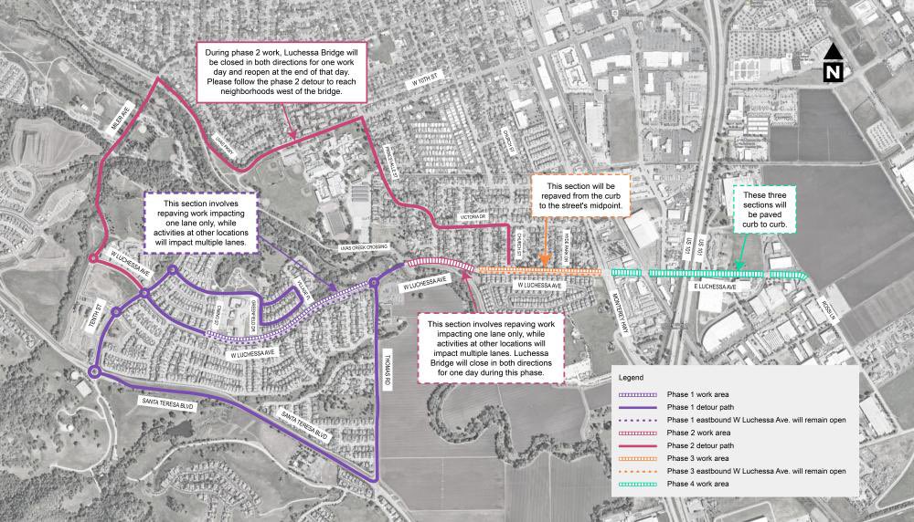 The Santa Clara Valley Water District Contractor will be paving Luchessa Ave to repair the construction trench for the Recycled Water Project Started last year. You can see more information at the website below

valleywater.org/project-update…