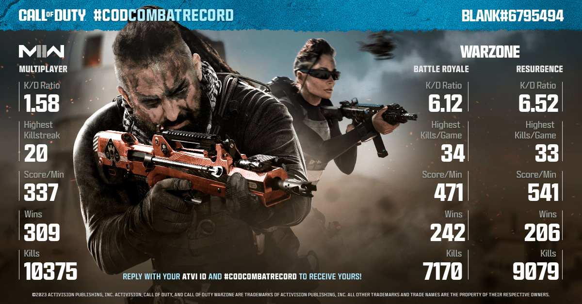 CallofDuty's tweet photo. @shortforblanket Looks like you've been through Hell. Show off your #CODCombatRecord to see who is the best in your squad. Submit a new request after you've played some more to get an updated report! https://t.co/oMbwlp075R