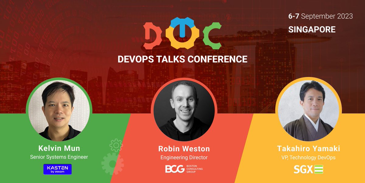 DevOpsTalks's tweet image. Delighted to have Kelvin Mun- Senior Systems Engineer APJ @kastenhq, Robin Weston - Engineering Director at @bcgx_, and Takahiro Yamaki Vice President of Technology DevOps at @SGXGroup join our lauded lineup of speakers at DOTC SG 23.
Singapore Agenda:
devops.talksplus.com/singapore/agen…