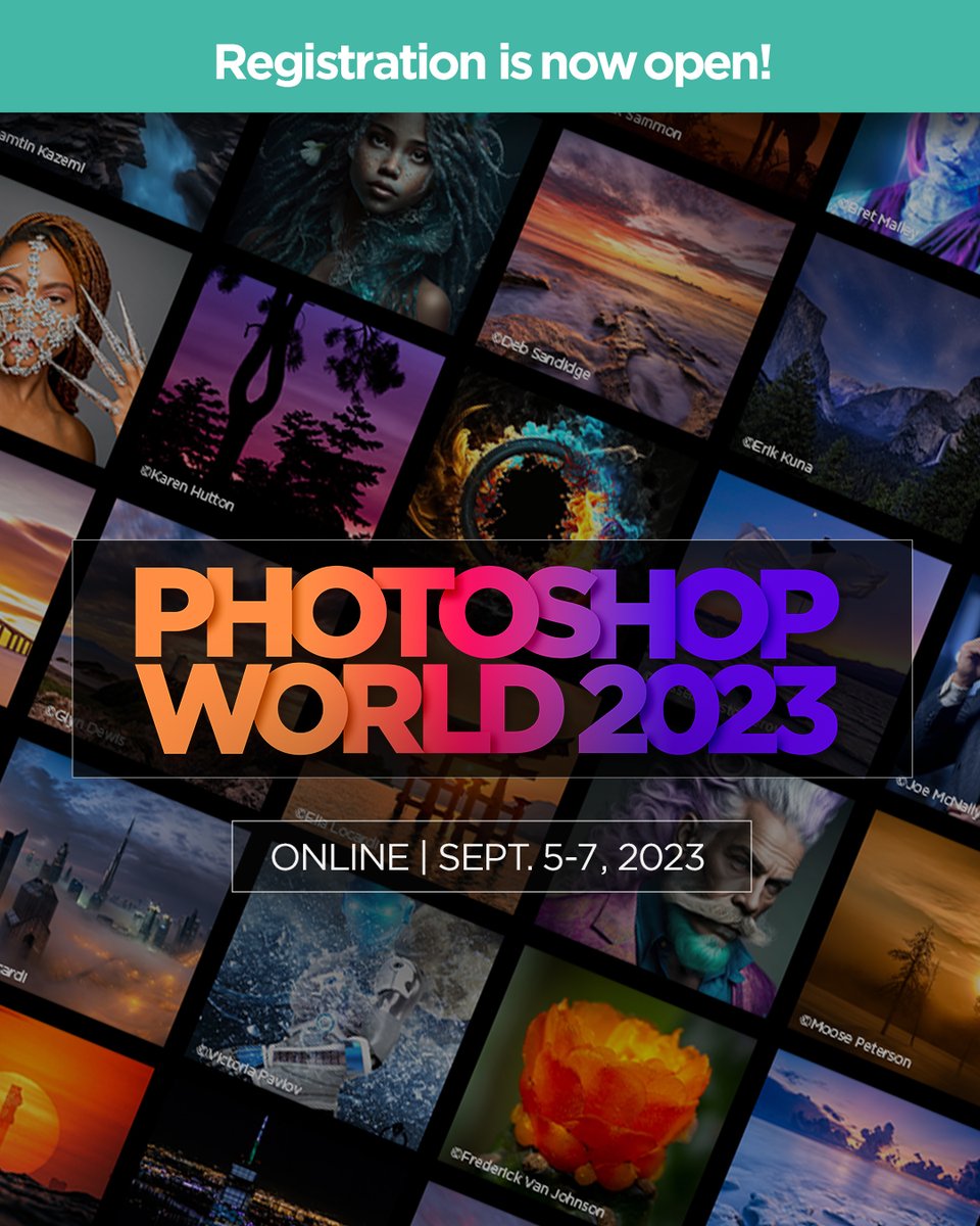 KelbyOne's tweet photo. 🚨 Breaking News! 🚨 Get ready for the ultimate creative experience at #PSW2023! Unleash your imagination and discover the latest in generative image tools, AI magic, and more! Secure your spot now ➡️ https://t.co/akFqrtq9ZB https://t.co/CY05NJCrTX
