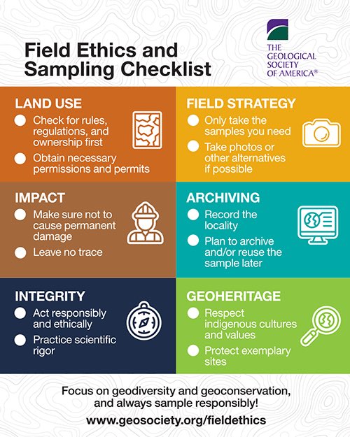 Indie_Tal's tweet photo. Do you think about your #impact during field work?

This months issue of GSA Today covered the ethics of sampling and how important it is for future generations of geo scientists and #conservation

Check out this checklist!

For more info: https://t.co/nIs1JEgDMF

#geology https://t.co/8wbboN9B6Y