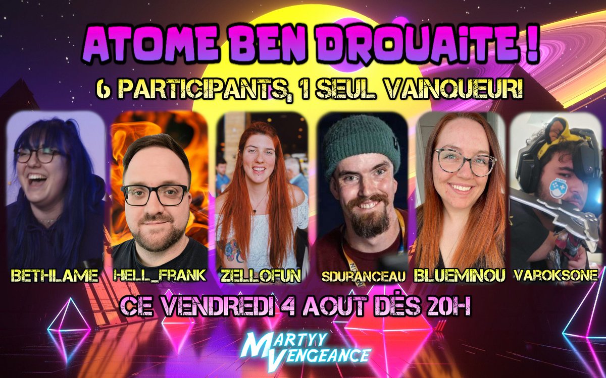 MartinMallet1's tweet photo. Après une petite pause pour les vacances estivales, ATOME BEN DROUAITE EST DE RETOUR ! 

Demain, on a une belle gang pour l'episode 5 de la saison 6! 

La grande finale aura lieu en présentiel durant @AcadieStream  le 26 aout.

Qui selon vous rejoindra les finalistes? https://t.co/U8DI55xrNf