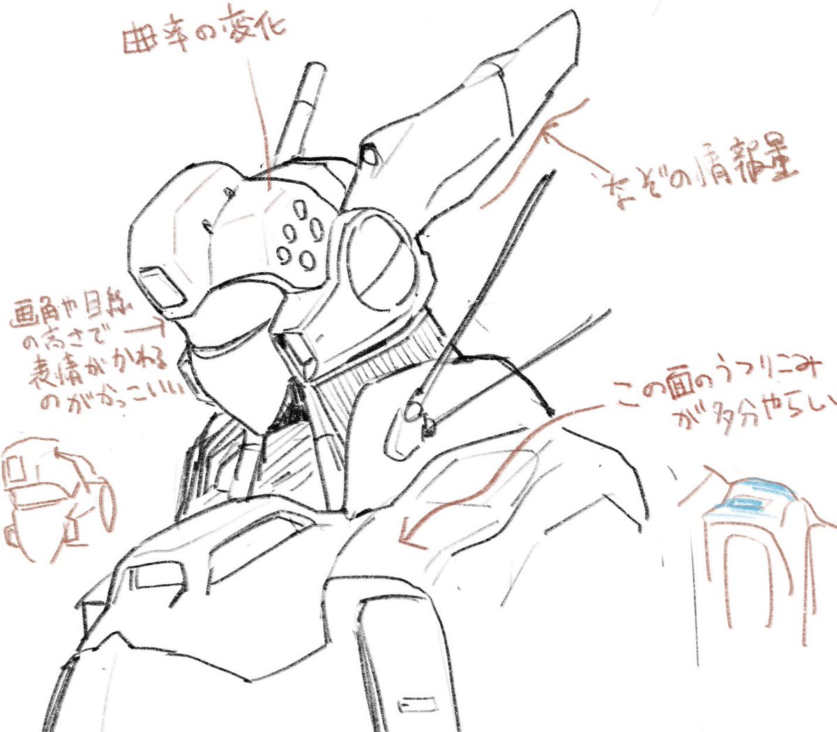 イングラムを今風にリファインしようと思って落書き始めたけど普通に描くだけでも難しいし、いじるとこなんか何もない(足とかは若干の時代感じるけど)