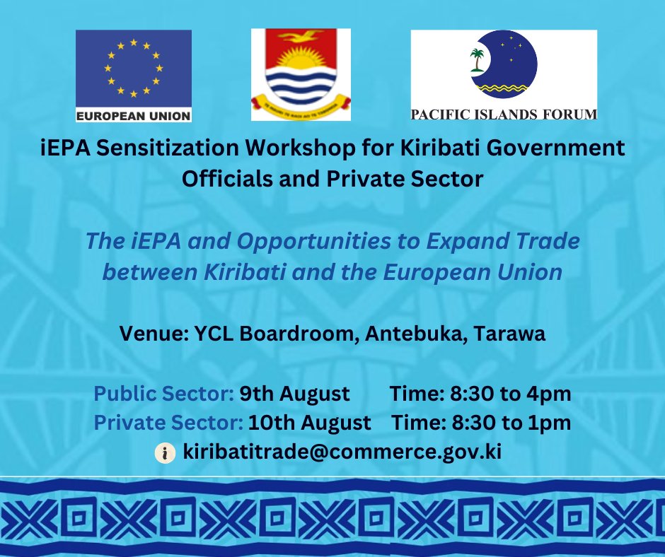 PacificEUTrade's tweet image. #SPIRITproject&apos;s Trade Adviser for the Micronesia sub-region Philip Mercado @pacificXM starts #iEPA outreach in #Kiribati 🇰🇮next week.

#SaveTheDate