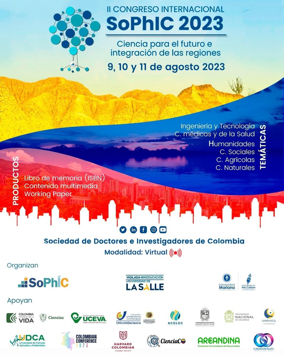 🗓️ Agéndate I Este 9 de agosto a las 8:15 a.m. la ministra <a href="/YeseniaOlayaR/">Yesenia Olaya Requene</a> participará en el II Congreso Internacional 2023 organizado por <a href="/Sophic/">Sociedad de Doctores e Investigadores de Colombia</a>, donde expertos nacionales e internacionales presentarán los avances de la CTeI adelantados en 🇨🇴 y el 🌏.