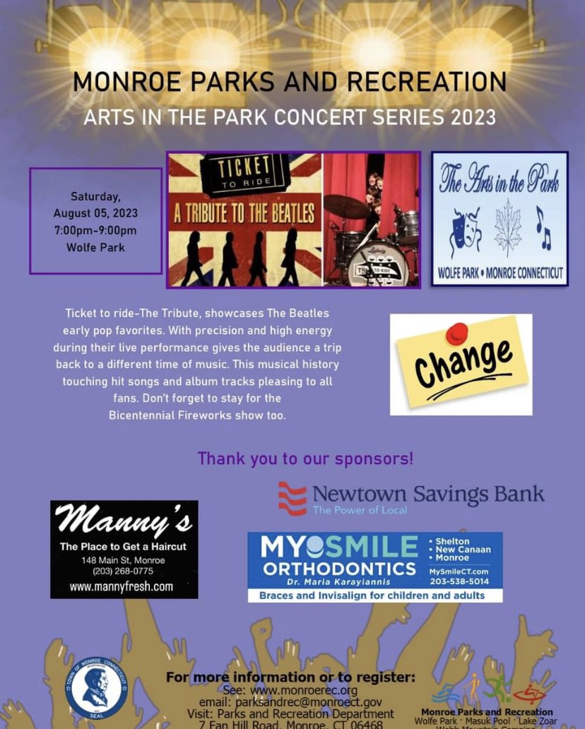 Please note the change in concert date due to pending weather. <a href="/sun_monroe/">The Monroe Sun</a> <a href="/townofmonroect/">Town of Monroe, CT</a> #monroeCt