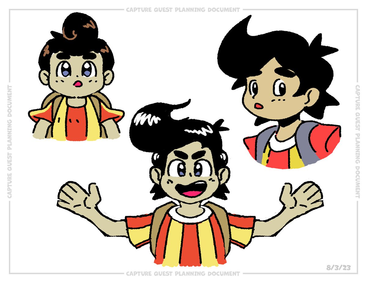 kyleculpart's tweet photo. Some player character concept art for Capture Quest. I don't really draw people so there's not a consistent style yet lol 
#CaptureQuestGame #fakemon #fakemonart #pokemongen1 #pokemongen2 #gameboy #monstertaming https://t.co/9Ibe9OxhSX