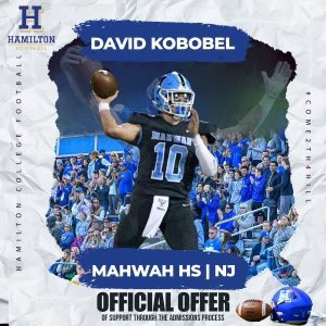 DavidKobobel's tweet photo. After a great conversation with @CoachJFriedman, I’m blessed and thankful to receive an offer of support through the admissions process from Hamilton College! @Coach_Swingle @HamCollFootball https://t.co/9msYGNgplE