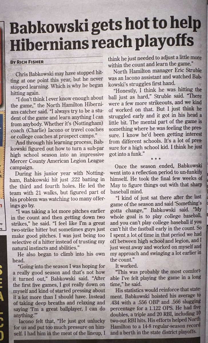 KBabkowski's tweet photo. Nice Article in the Hamilton Post. Proud of Christopher and his hard work and dedication. ⚾️❤️ https://t.co/6JmSNRShBo