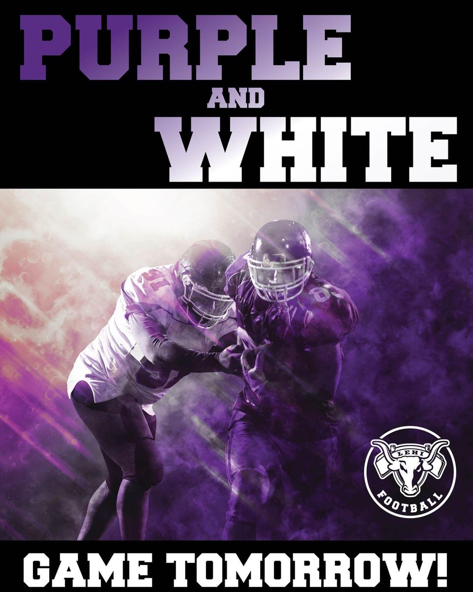 Lehi Football (@lehifootball) on Twitter photo PURPLE & WHITE GAME TOMORROW!
Help our teams get ready to take on some fierce competition this season with the Purple &  White game.
Sophomores - 5:00pm
JV and Varsity - 7:00pm
The snack shack will be open!
GO LEHI FOOTBALL!!!
#pioneernation #lehifootball PURPLE & WHITE GAME TOMORROW!
Help our teams get ready to take on some fierce competition this season with the Purple &  White game.
Sophomores - 5:00pm
JV and Varsity - 7:00pm
The snack shack will be open!
GO LEHI FOOTBALL!!!
#pioneernation #lehifootball