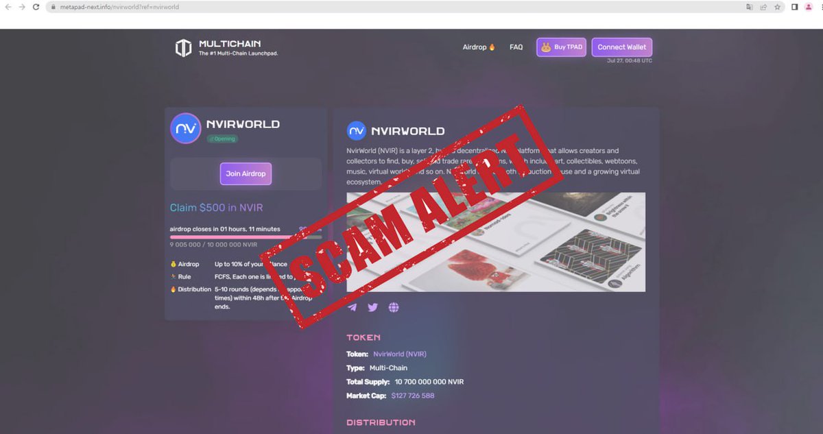 NvirWorld's tweet photo. 🚨 Beware of scams! 🚨
Beware of the sneaky tactics used by scammer groups. 

Warning! — Channels that are not listed in the 'Official #NvirWorld Linktree' are not official channels. 

👉https://t.co/7nswL4H5vr

🔒DO NOT fall for their tricks!