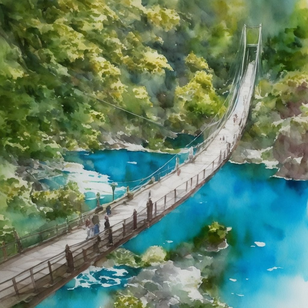 今日8月4日は「#橋の日」ということで、 #Leonardoai を使用して「#吊り橋」を描いてみました🌉

#8月4日 #橋 #吊橋 #つり橋 #ai画像 #水彩画 #aiart #bridge #suspensionbridge #watercolor #watercolorpainting