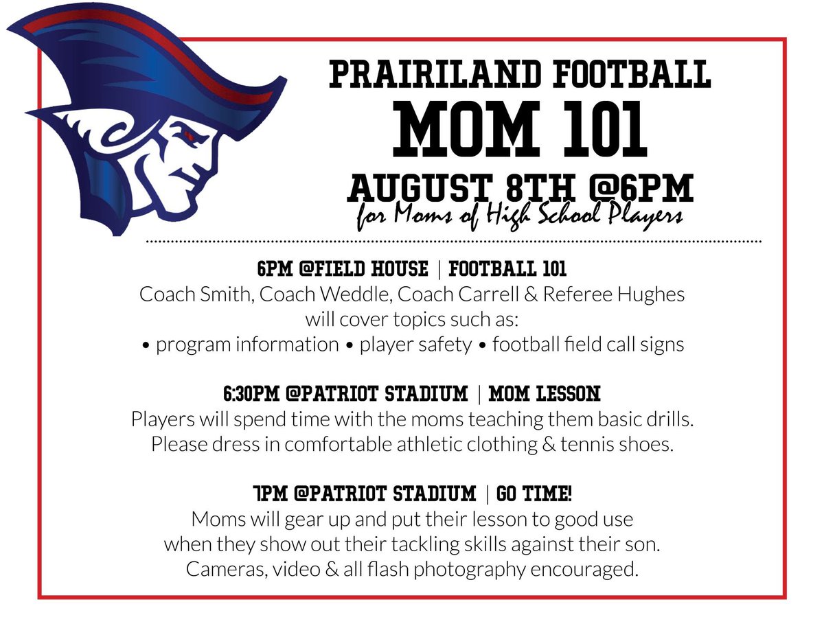 PlandFootball's tweet photo. Save the date!! Looking forward to the first annual Football 101 with Moms!! #ALLIN #TPW https://t.co/IKzAgZhgi5