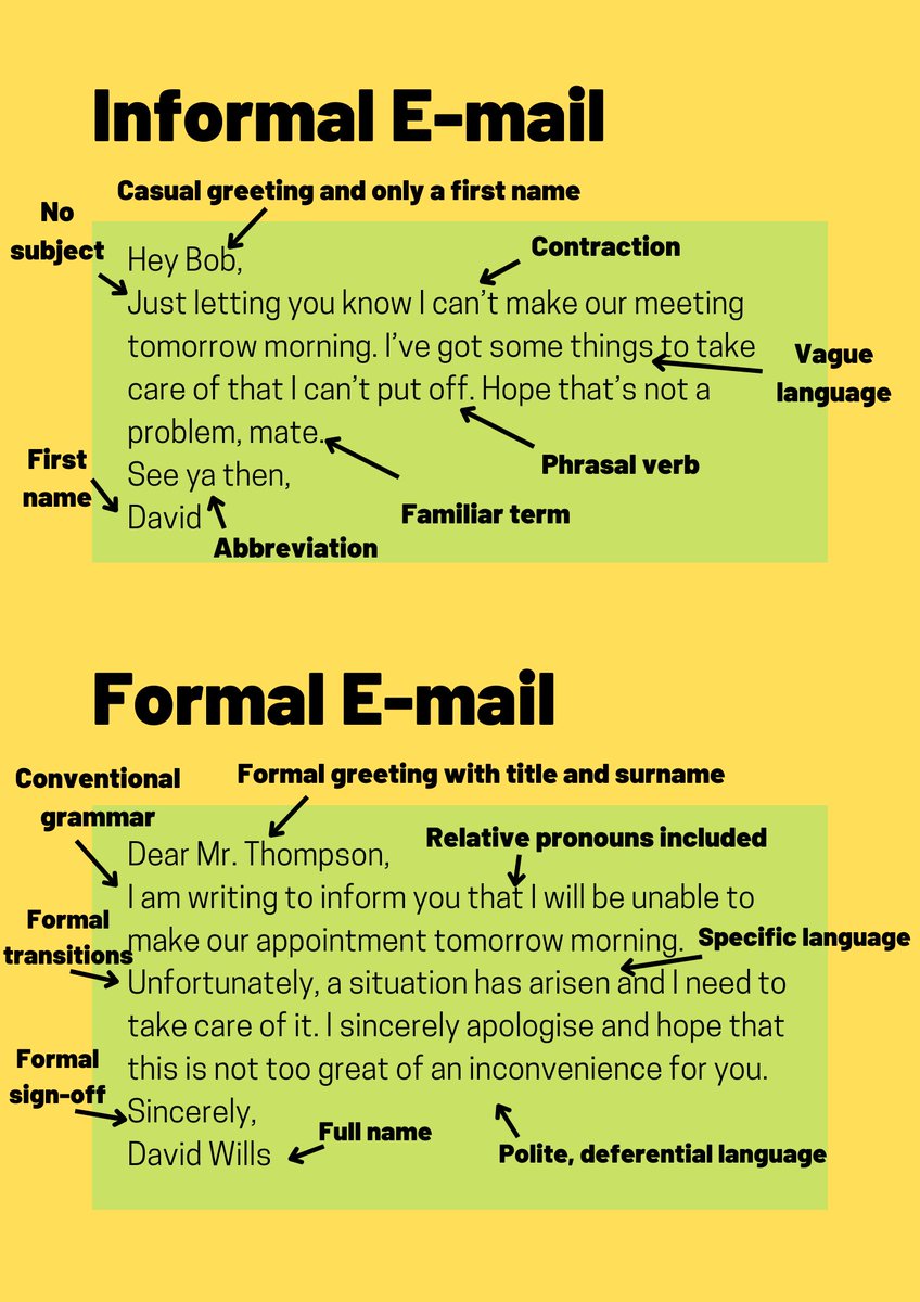 tedielts's tweet photo. Do you know the difference between formal and informal language? 

Here are two short e-mails that say the same thing but in different ways. 🔽

You can learn more about formal and informal language in this article: https://t.co/dDJVNXTgta https://t.co/morKZDJcnQ