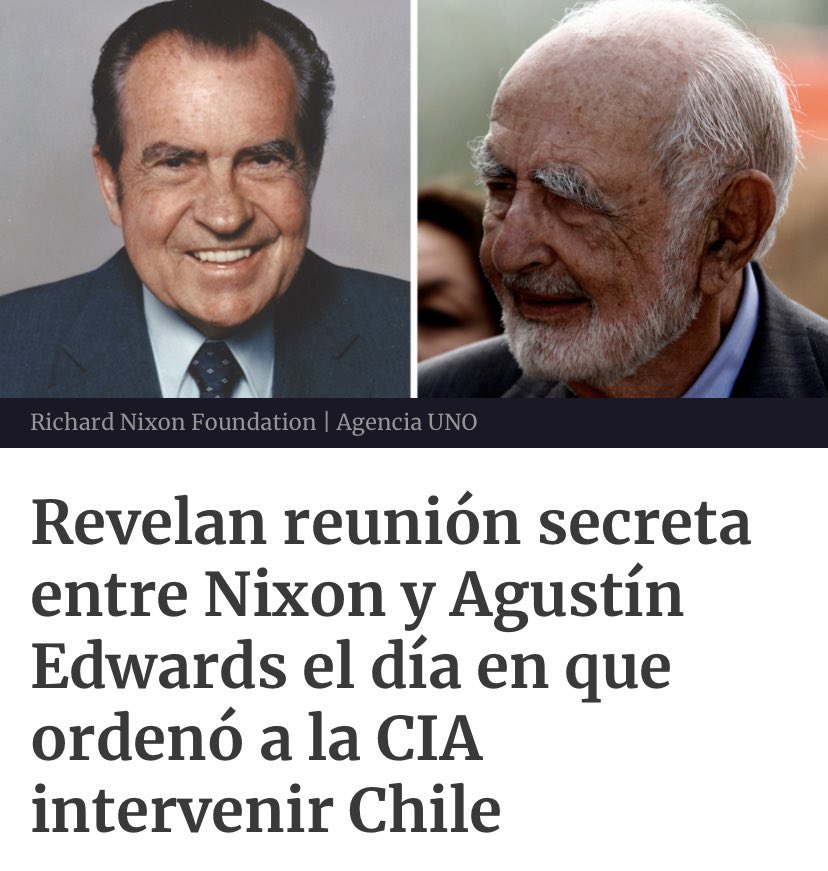 baradit's tweet photo. Agustín Edwards, dueño de El Mercurio, se reunió con un presidente extranjero para complotar contra el orden constitucional y las instituciones de la patria en 1970, ANTES de tener ninguna “razón” para ello

Es sedición y traición a la patria.

Hay países donde fusilan gente así https://t.co/re5F24WWLS