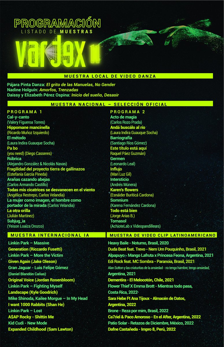 cinefagosnet's tweet photo. 📷Les compartimos la programación de #VARTEX11, Muestra de Video y Experimental de Medellín, que viviremos entre el 16 al 19 de agosto.

✨👉🏻 No te pierdas ninguna proyección, curso o taller acerca del Arte, Inteligencia artificial y Metaverso.

#cine #audiovisual https://t.co/dBR5RyGRO2