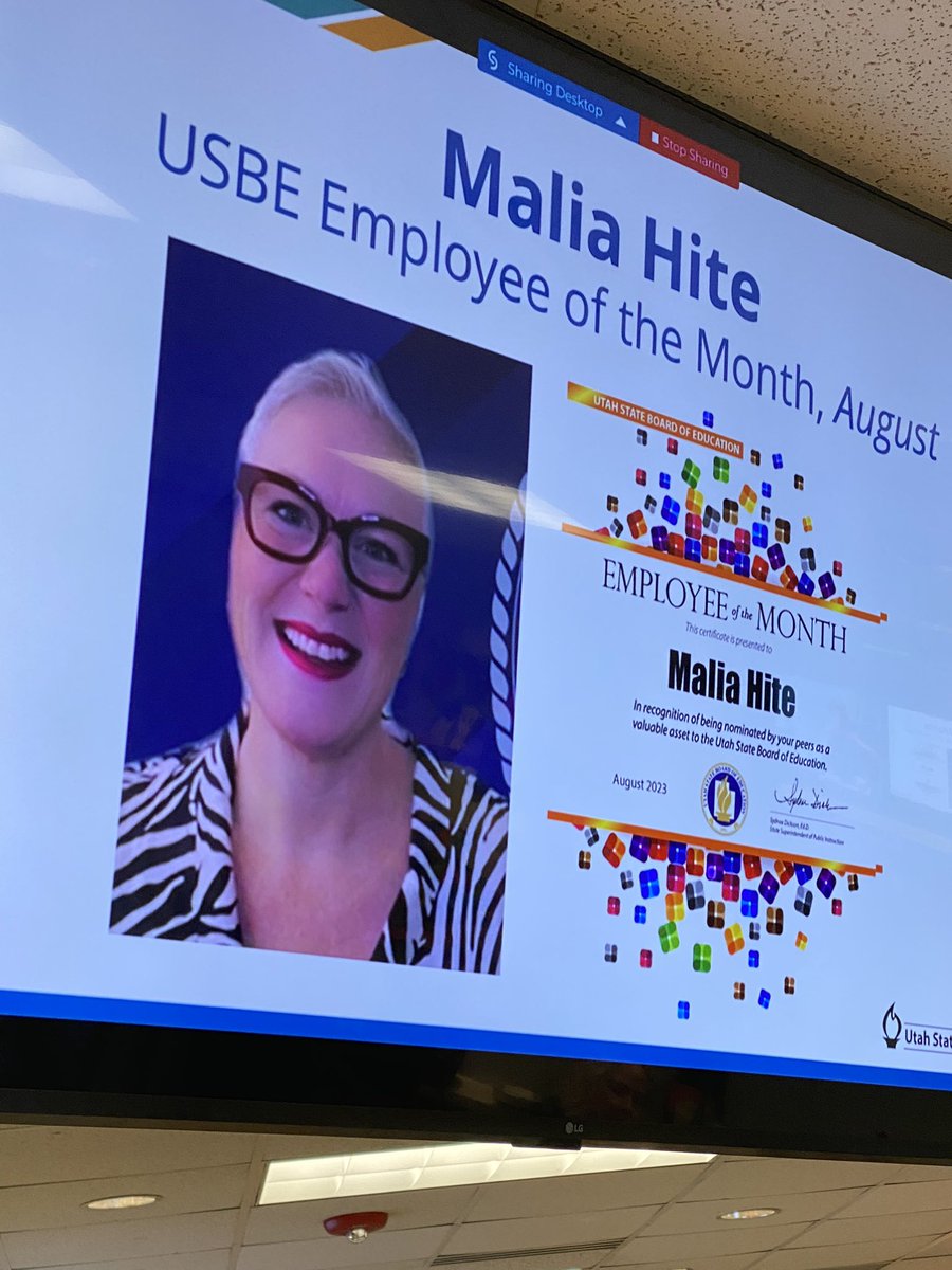 USBE is responsible for educator licensing, and Dr. Malia Hite leads the pack!!! She is joyful in her work, and hold high standards for herself and others around her. Congratulations Malia, our August employee of the month! #uted #utpol <a href="/UTPublicEd/">K-12: Utah Public Schools</a> <a href="/UTBoardofEd/">Utah State Board of Education</a>