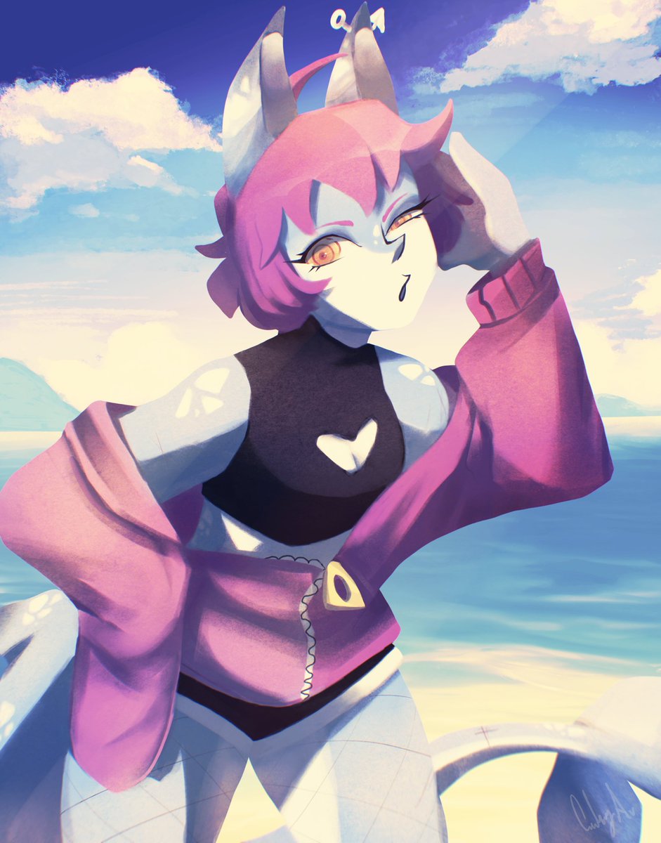 MowMowMania's tweet photo. This oc was super fun to draw, love shark girls! Tried a background with this one too. Character belongs to @vividyon https://t.co/iJ5n3VZmjQ