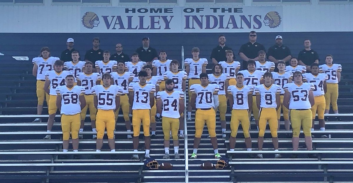 paulboggssports's tweet photo. Your 2023 Valley HS Football Indians &amp; 2nd-year head coach @N_crab42 (note that 5 or 6 players missing from photo which also play soccer for @VHSSOCCER_) @valleyindiansfb @VHSBaseball3 @TrackVHS @zacShope_23 @PaulCarver09 @RomanelloBryce @JacobSmithPDT @KColleyRivals @EFrantzMP https://t.co/8k87AAmRCo