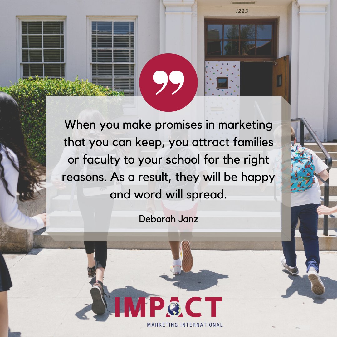 When you make promises in marketing that you can keep, you attract families or faculty to your school for the right reasons. As a result, they will be happy and word will spread. 💙✨ #InternationalSchools #EducationMatters #PromiseKeeper #HappyFamilies #WordOfMouth"