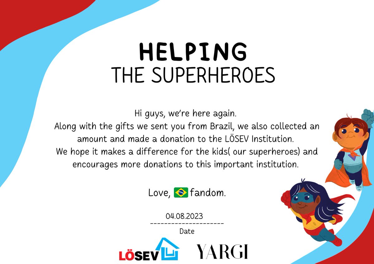 We, from the Brazilian fandom, are presenting the certificate of our donation to LOSEV that we raised together for the association. 🇧🇷🫂🇹🇷 @pinardeniz12 @kaanurgancioglu @semaergenekonn @pasamsin @sukranovali #Yargı
