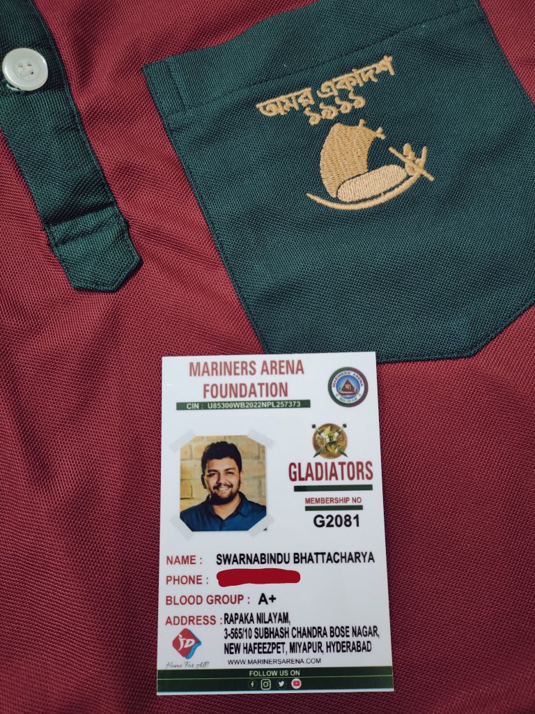 Swarna_here's tweet photo. Proud. Privileged. Honoured. ποΈπ
Got my ID Card finally. β
Official Member of @ArenaMariners πβ₯οΈ
Thank you, Team Mariners Arena π«π€
Note : Neat and Premium Quality π«
#MohunBagan #JoyMohunBagan #IndianFootball #DigitalFanbase #MarinersArena
@Mohun_Bagan @mohunbagansg https://t.co/iXRo4AkMwA