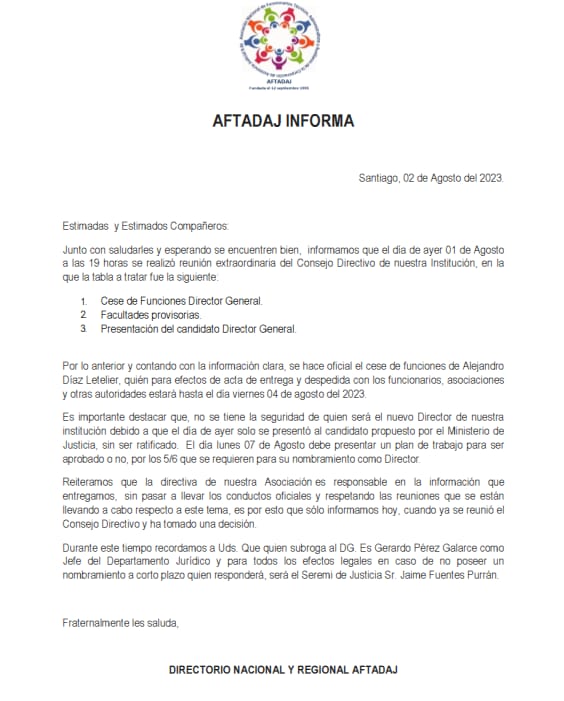 Comunicado respecto a la salida del Director General, despedida protocolar con las asociaciones <a href="/Afunpro/">AFUNPRO</a>