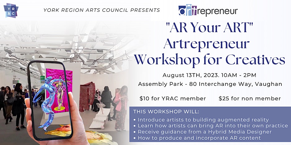Do you want to learn more about how to incorporate or enhance your artistic practice using Augmented Reality technology?

Join us at AR Your Art Artrepreneur Workshop and be introduced to building augmented reality!  For more info or to register buff.ly/3ObDjXU #YRArts