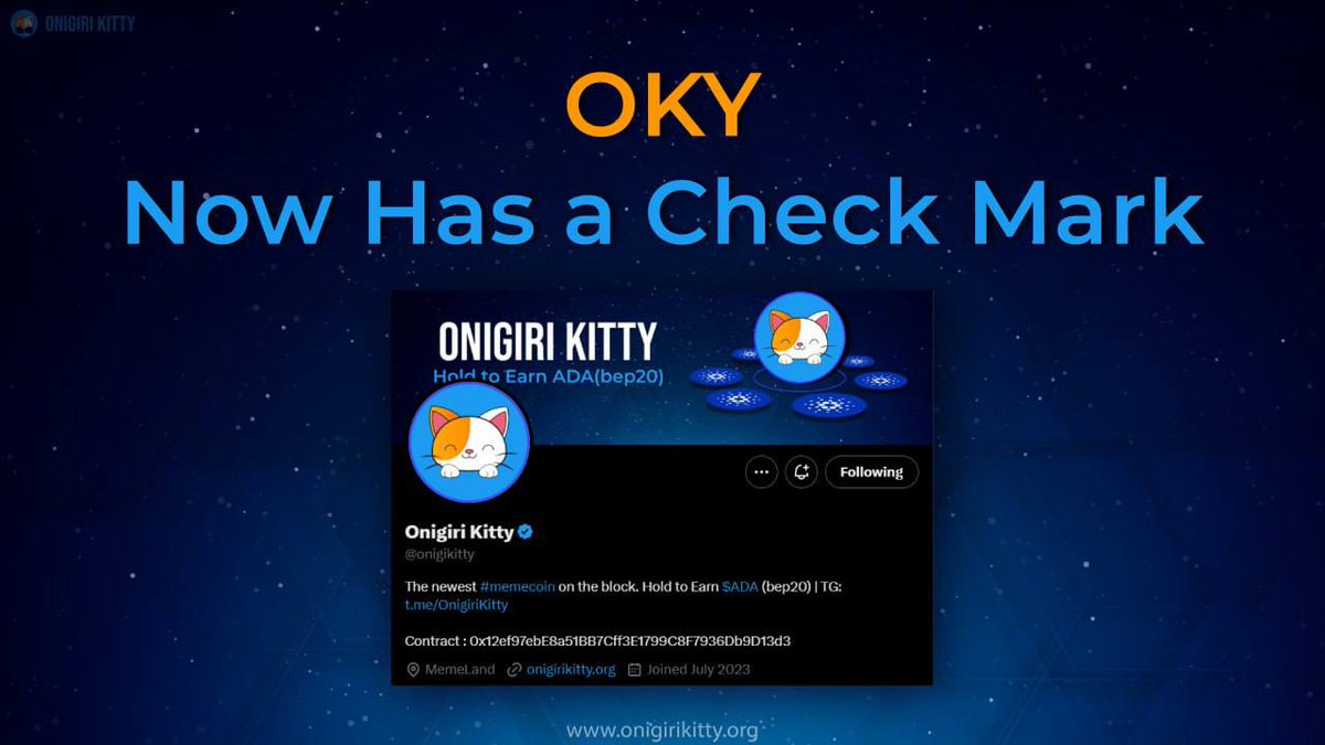 onigikitty's tweet photo. #OKY @onigikitty has now a check mark on twitter. 😻🎉

🐈 6,000 $OKY giveaway to celebrate! 🐈

To enter:

1. Follow Us + Quote Retweet #OKY
2. Tag 3 friends 

🐱 3 Winners | 2K each
Ends in 48 hours

#OKY #memecoin #BSC #1000x https://t.co/vsw35ZvdPr