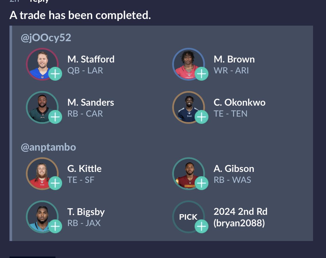 ryang412's tweet photo. @andyholloway  which side of this dynasty trade would you rather have? It’s a 2Qb dynasty. https://t.co/NQtM1doVB8