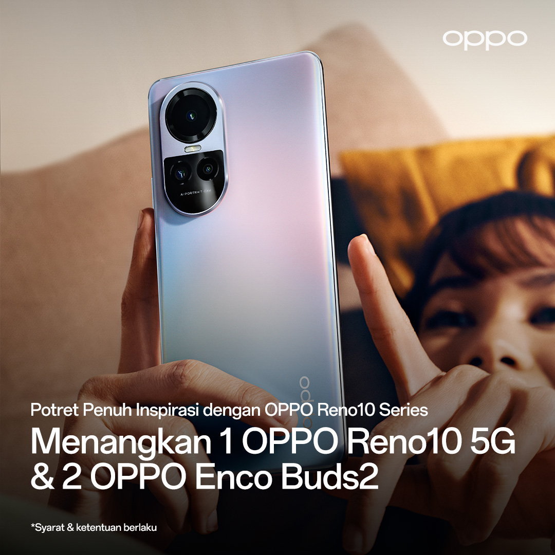 Menangkan OPPO Reno10 5G dan OPPO Enco Buds2!🤳✨

𝗖𝗮𝗿𝗮𝗻𝘆𝗮:
- Follow Twitter <a href="/OPPOIndonesia/">OPPO Indonesia</a>
- Repost dan 💚post ini.
- Jawab pertanyaan ini sekreatif mungkin SEBANYAK-BANYAKNYA: 
Apa mimpi yang ingin kamu wujudkan bareng #OPPOReno10Series?
- Wajib pakai hashtag