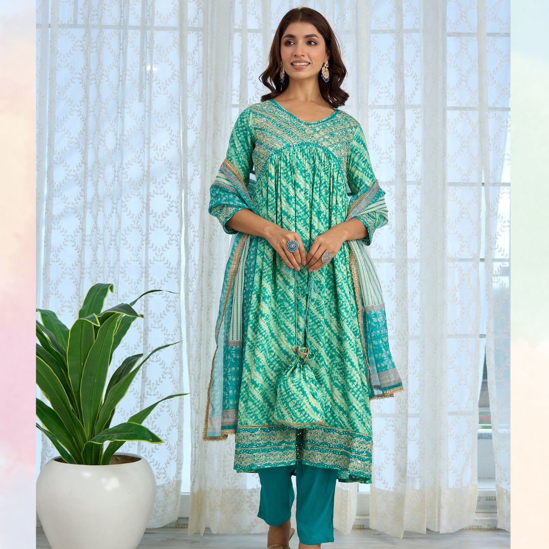 NehamtaOnline's tweet photo. Embrace the spectrum of colors 🌈 with this gorgeous Women's Rayon Turquoise Alia Cut A-Line Kurta, Pant, and Dupatta with Fancy Potli Set from the Rainbow Collection at Nehamta! 😍🌟
.
.
.
 #RainbowCollection #Fashionista #TurquoiseLove #EthnicChic #NehamtaStyle https://t.co/YUeSBAxgcx