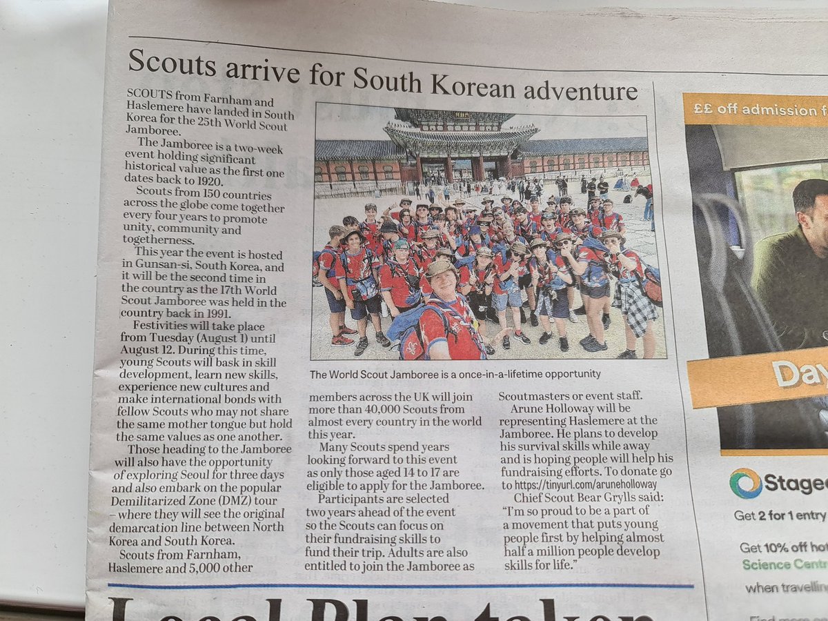 Thanks to the Farnham Herald for this article on the Jamboree in South Korea <a href="/surreyscouts/">Surrey Scouts</a> <a href="/farnhamherald/">Farnham Herald</a> <a href="/UKScoutsMedia/">Scouts Media</a>
