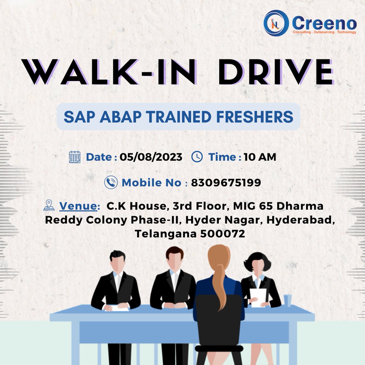 CreenoSolutions's tweet photo. Are you a trained SAP ABAP fresher looking to kickstart your career in a dynamic and thriving organization? Look no further! Creeno Solutions is conducting a walk-in interview on 5th August 23 in Hyderabad.
#Sap #Abap #Creeno #Software 
#New https://t.co/X96KXTKiDe