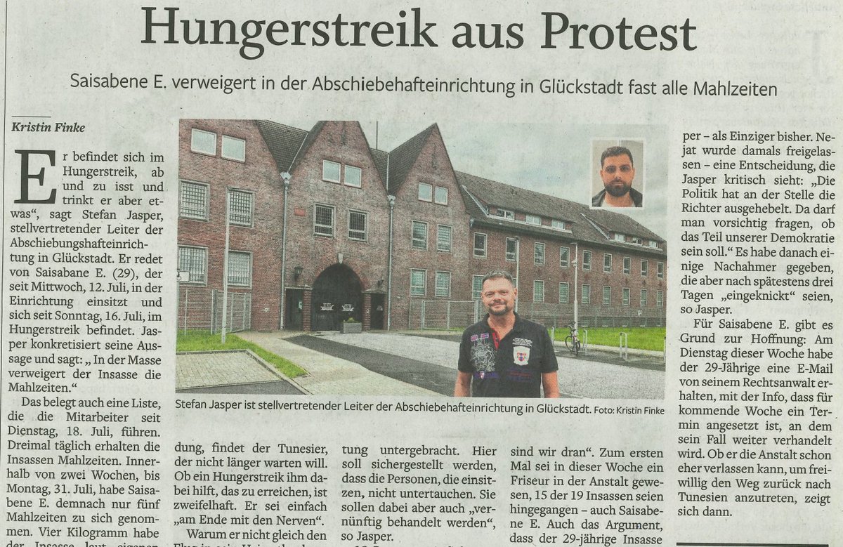 jessica_a161's tweet photo. Im #Abschiebegefängnis in #Glückstadt ist mal wieder ein Mensch im #Hungerstreik - es geht ihm dabei vor allem um die Haftbedingungen. Im Thread könnt ihr Audioaufnahmen von ihm hören und euch an der Mailaktion beteiligen, die zur Entlassung aufruft.
#TeamMigrationsrecht https://t.co/t47LOyr3KU