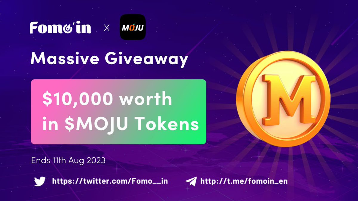 Fomo__in's tweet photo. 😍😍 #Fomoin X #MOJU Massive #Giveaway

🎁 Prize Pool »» 10,000 worth in $MOJU Tokens

To Enter ⤵️
✅ Follow @MOJUofficial &amp; @Fomo__in
✅ RT &amp; Tag 3 Friends 
✅ Fill form:👉 https://t.co/4je6W1SpGK

⏰ Ends 11th Aug
#Airdrop #Ethereum #zkSync #Giveaways #Crypto #BSC #Airdrops https://t.co/b8y1CPLk9A