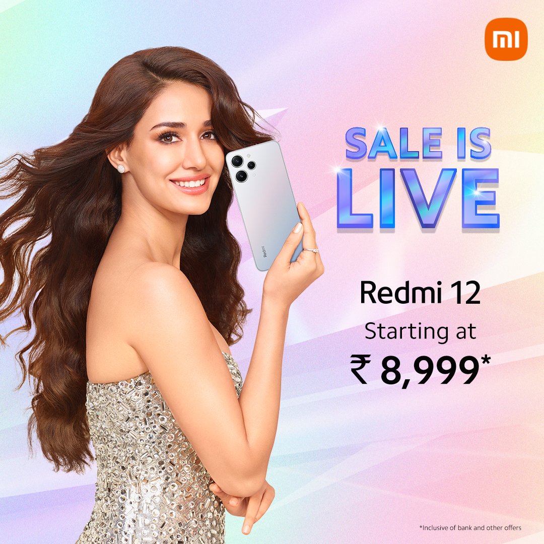Sale is LIVE!🤩

#Redmi12 with stunning Crystal Glass Design is now on sale starting at ₹8,999*. 🛍😍

Get ready to start the #StyleRevolution! 🎉

#Redmi12NowOnSale ❤ #CrystalGlassDesign