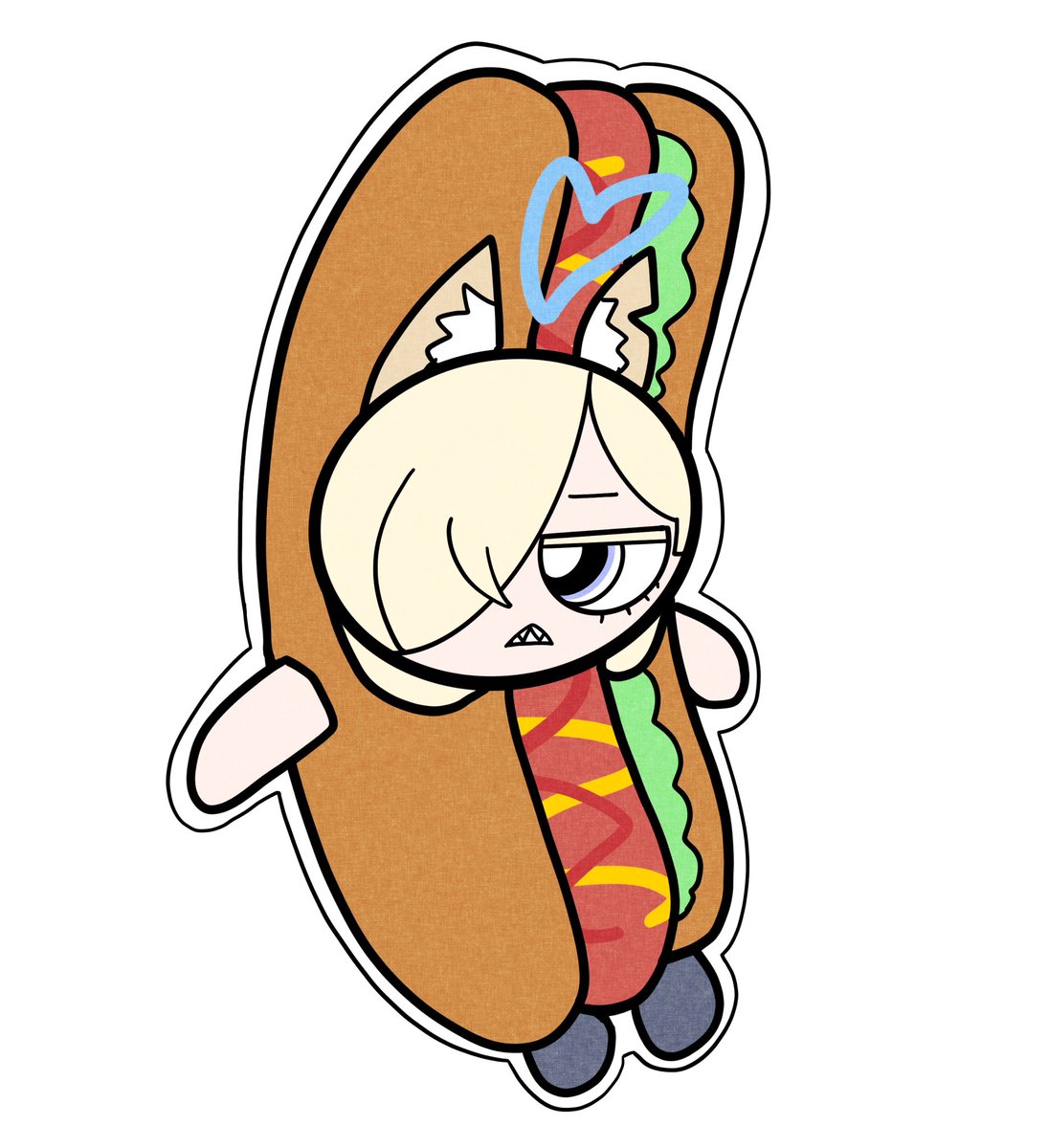 hot dog 1girl hair over one eye solo animal ears blonde hair white background  illustration images