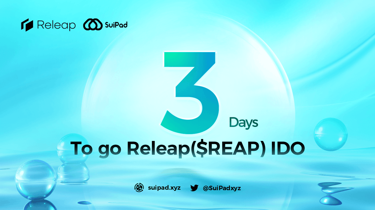 SuiPadxyz's tweet photo. The @Releap_IO IDO countdown has begun! ⏰   

Only 3 days left to join the groundbreaking event on #SuiPad 2.0. 🌐

Set your calendars and prepare to be a part of the future of blockchain innovation! 💫

📌 Mark this link https://t.co/GzoCEypteM https://t.co/dPcINcRs87