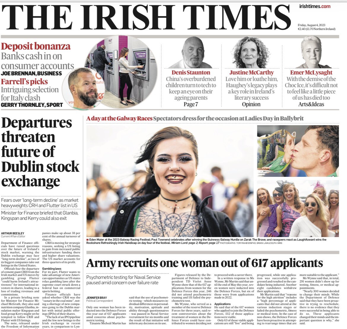 Eden Maier at the 2023 Galway Racing Festival; Paul Townend celebrates after winning the Guinness Galway Hurdle on Zarak The Brave. Photographs Tom Maher/ Inpho and Brian Lawless/PA <a href="/tommaher85/">Tom Maher</a> <a href="/lawlessbrian/">Brian Lawless</a>  <a href="/galwayraces/">Galway Races</a>