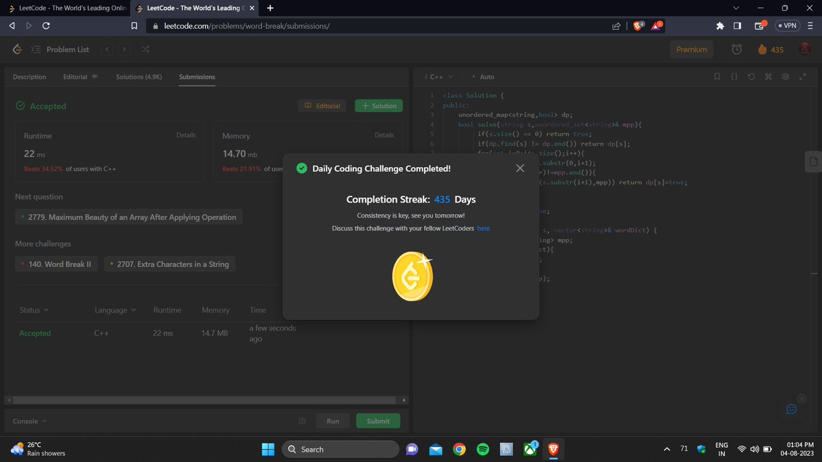 ayush_patel_78's tweet image. Day : 435 

Leetcode daily challenge completed.
#100DaysOfCode #365DaysofCode #500DaysofCode