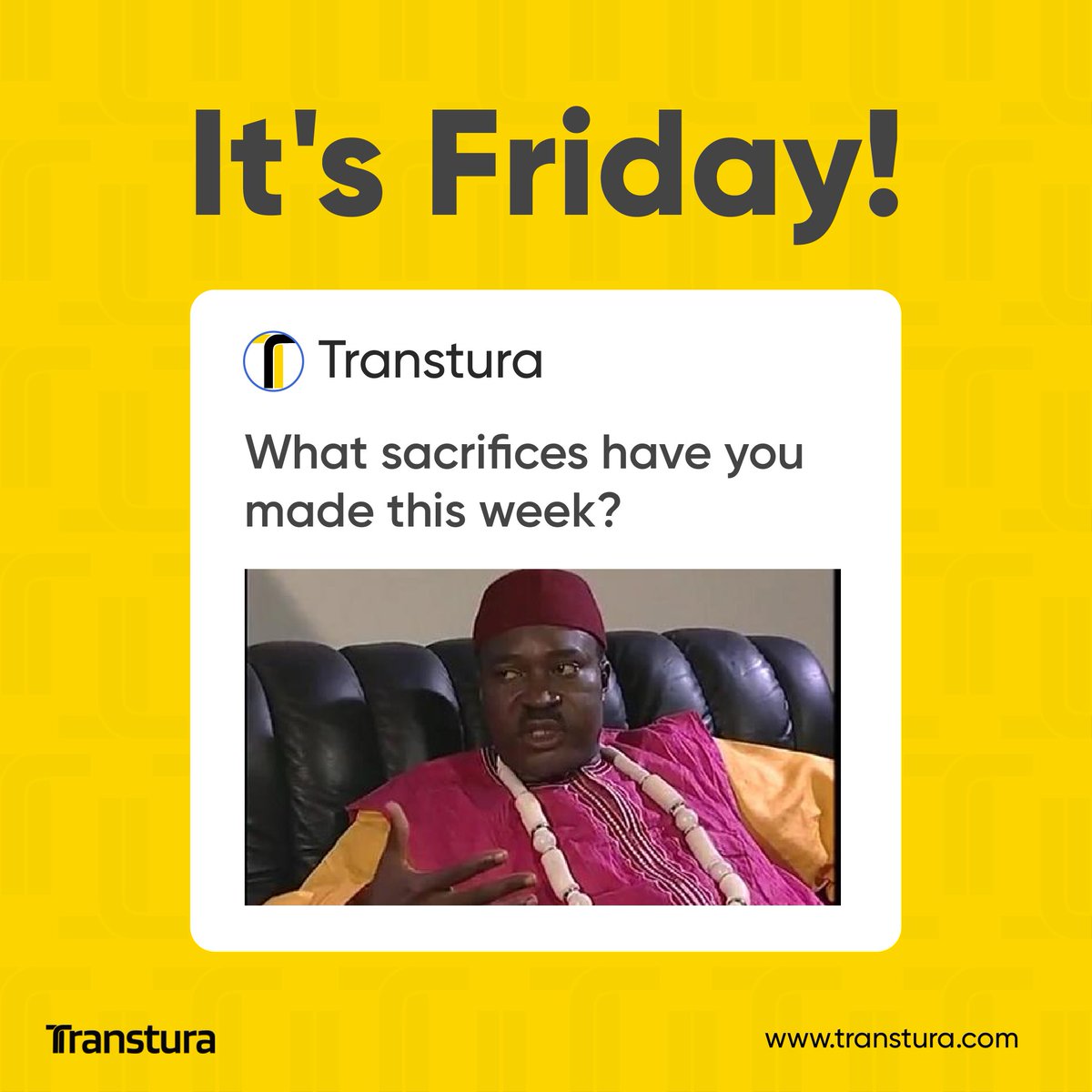 transtura's tweet photo. TGIF! It's time to unwind and celebrate the end of the week. Reflect on your sacrifices and cheers to a well-deserved weekend ahead! 🎉 #TGIF #WeeksEnd #TimeToRelax https://t.co/1fHi3zPTLG