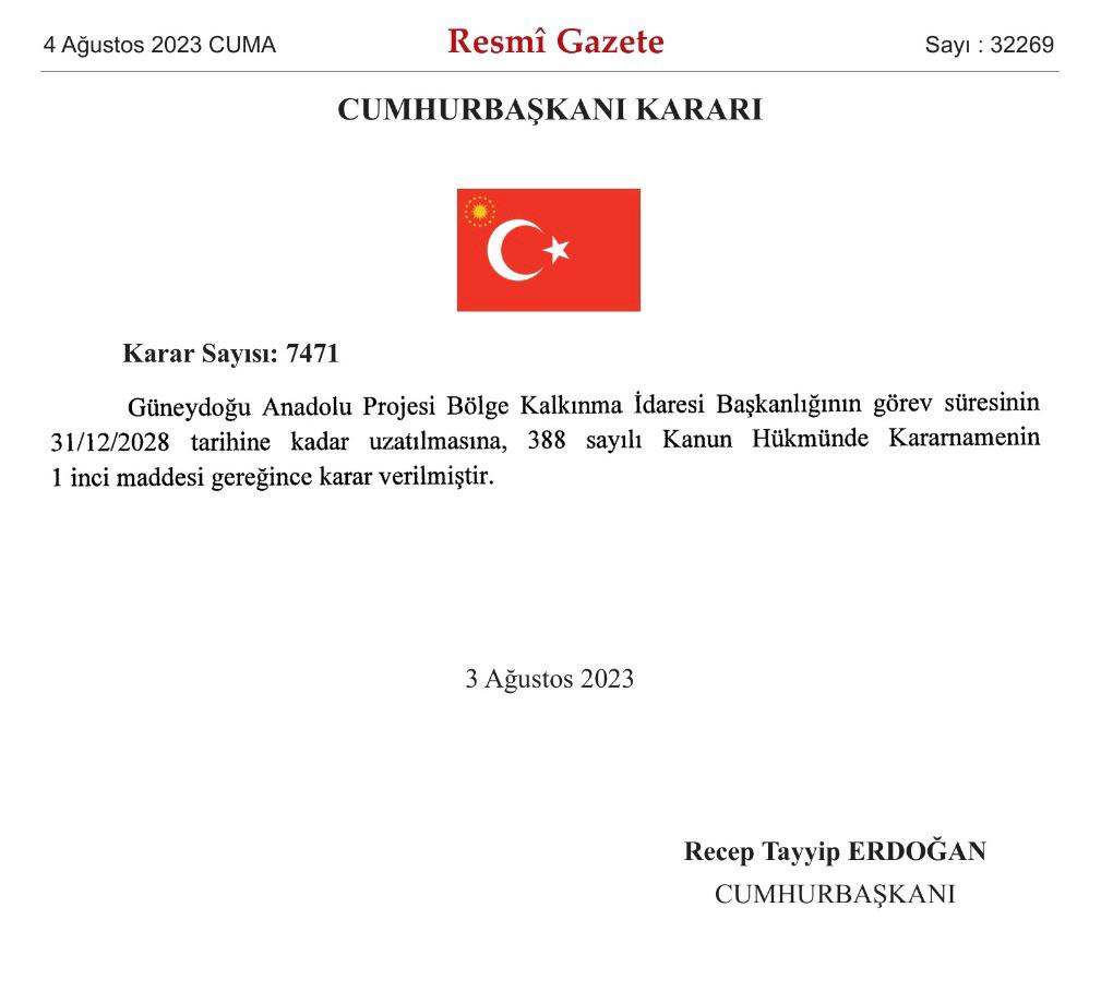 gap_idaresi's tweet photo. Sayın Cumhurbaşkanımız @RTErdogan’ın takdirleriyle, Güneydoğu Anadolu Projesi (GAP) Bölge Kalkınma İdaresi Başkanlığının görev süresi 31 Aralık 2028’e kadar uzatıldı.

GAP Bölgesinin kalkınması ve refah seviyesinin yükseltilmesi için çalışmaya devam edeceğiz 🇹🇷

@mfatihkacir @TCSanayi @KalkinmaAjansGM