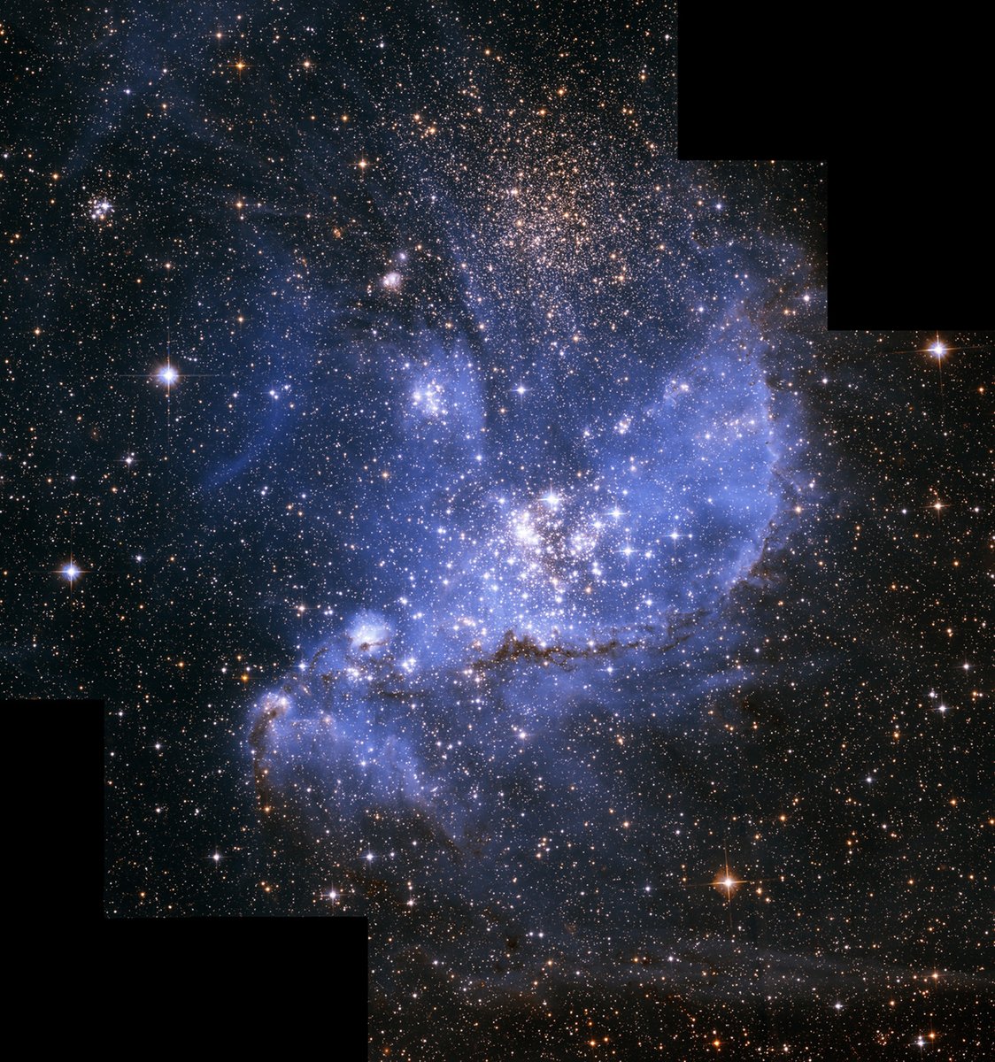 MarGomezH's tweet photo. La nitidez de esta imagen de 2005 del Telescopio Espacial Hubble de la NASA/ESA nos muestra una gran población de estrellas muy jovenes, incrustadas en la nebulosa NGC 346. Todavía no han encendido su combustible de hidrógeno para sostener la fusión nuclear. https://t.co/TAkO6sfjLU