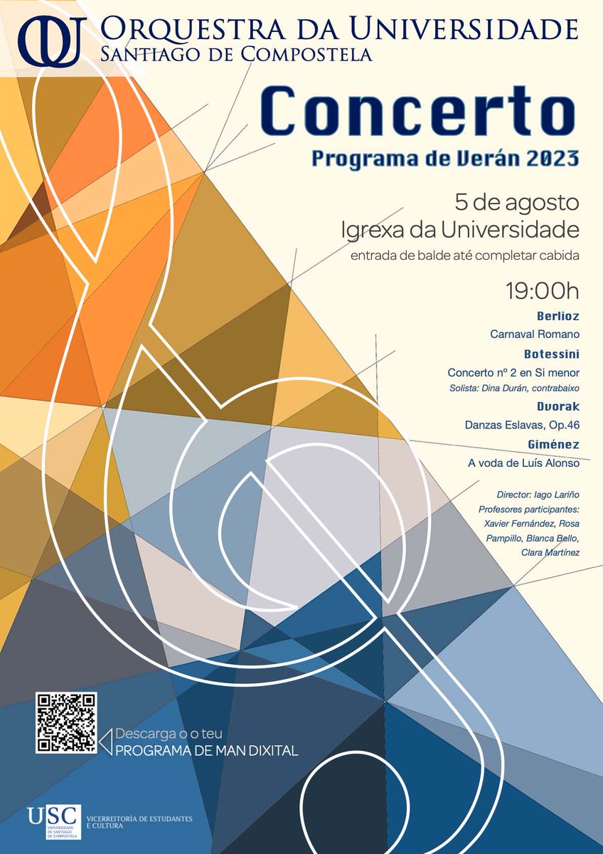 🎶 Este sábado 5 de agosto: concerto da Orquestra da Universidade para celebrar o seu Programa de Verán 2023!
➡️Concerto: 19:00 / Ensaio aberto ao público: 12:30
➕ Info: usc.gal/gl/servizos/ar…