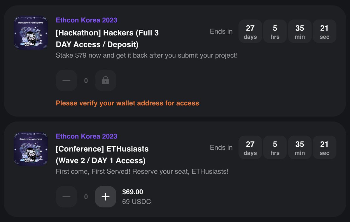 TickerisETH_kr's tweet photo. 📣D-28
Ticketing for #EthconKorea2023 is NOW OPEN! 🚀 
Calling all Hackathon wizards, hackers, and ETHusiasts – the doors are wide open for you!🧙‍♀️🧙 Get your tickets at the link below and secure your spot today🌟
https://t.co/OzPp4ivOEO https://t.co/IDZsf0Tlwz