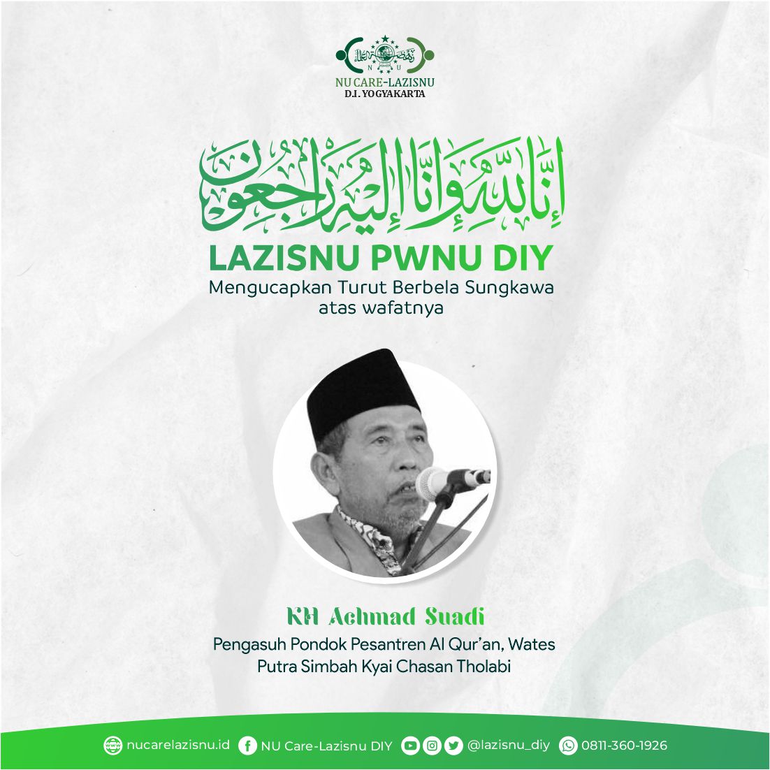 lazisnu_diy's tweet image. Segenap keluarga besar LAZISNU PWNU D.I. Yogyakarta mengucapkan turut berdukacita atas wafatnya KH Achmad Suadi

#innalillahi #DukaMuharram #wates #pesantren #kulonprogo