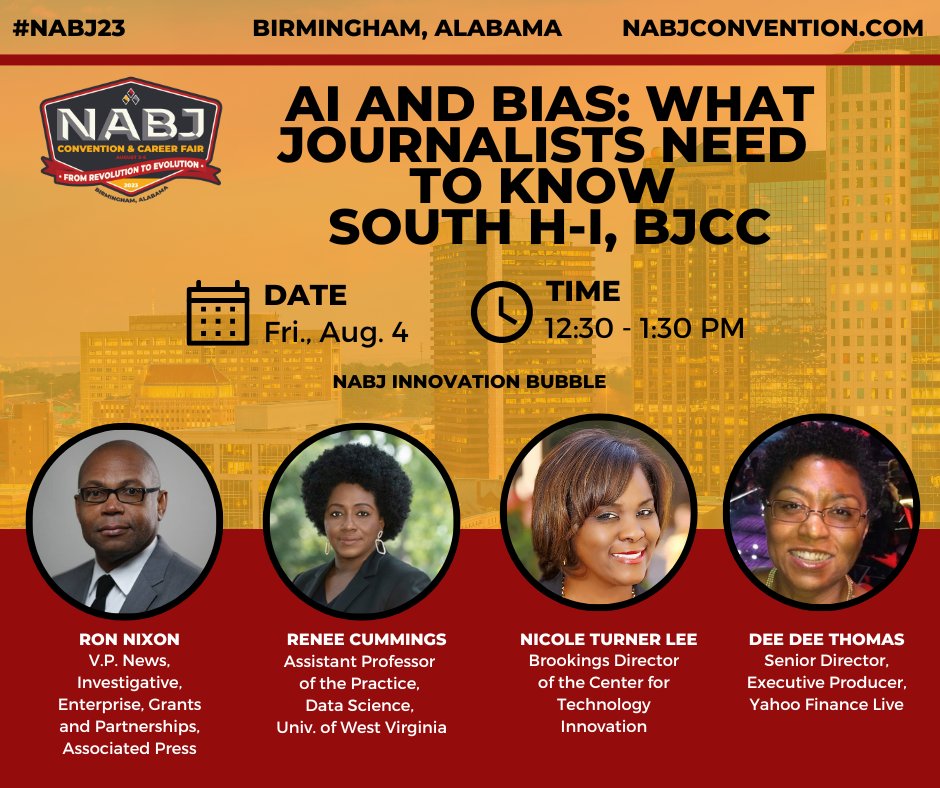 Did you miss yesterday's plenary on AI at #nabj23? Join us for this discussion about bias and fairness in AI algorithms and data, focusing on how these biases can impact AI-driven journalism. We'll discuss sources of bias and present strategies for mitigating and addressing it.
